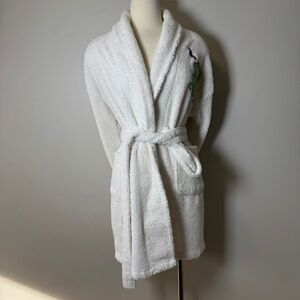 Aegean Apparel White Terry Cloth Frog Embroidery Women's Robe